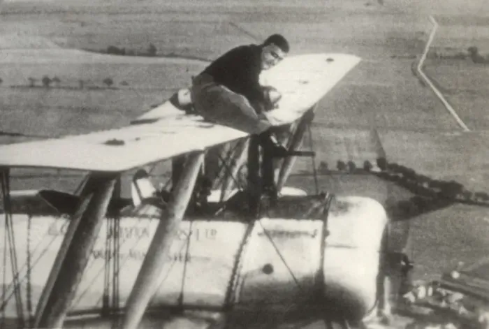 Framed Print : Avro 504K. Wing-Walking by Mr M N Hearn on an Avro 504K During a National Framed Print : Avro 504K. Wing-Walking by Mr M N Hearn on an Avro 504K During a National