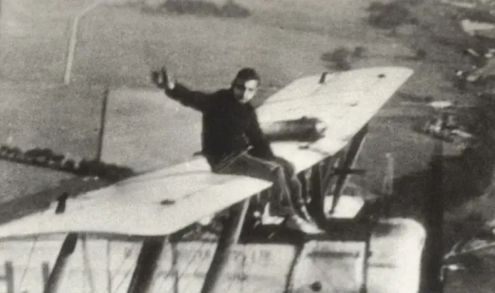 Framed Print : Avro 504K. Wing-Walking by Mr M N Hearn on an Avro 504K During a National Framed Print : Avro 504K. Wing-Walking by Mr M N Hearn on an Avro 504K During a National
