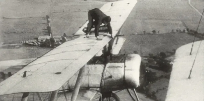 Framed Print : Avro 504K. Wing-Walking by Mr M N Hearn on an Avro 504K During a National Framed Print : Avro 504K. Wing-Walking by Mr M N Hearn on an Avro 504K During a National