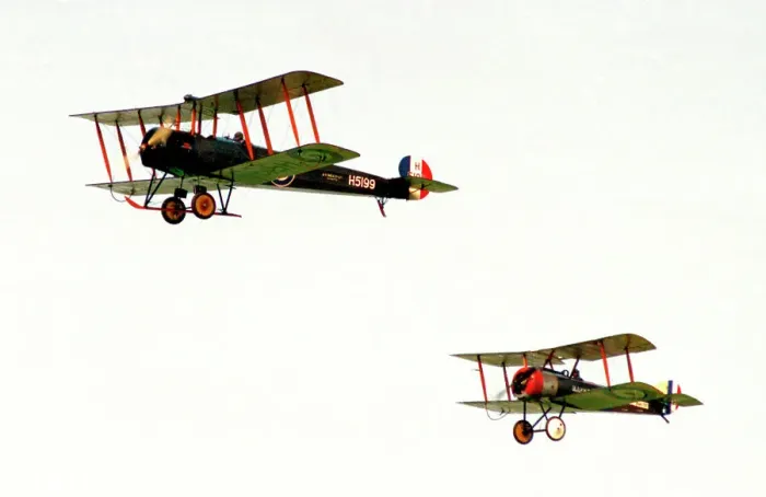 Framed Print : Avro 504K G-ADEV - H5199 & Pup replica G-EBKY - N6180 Framed Print : Avro 504K G-ADEV - H5199 & Pup replica G-EBKY - N6180