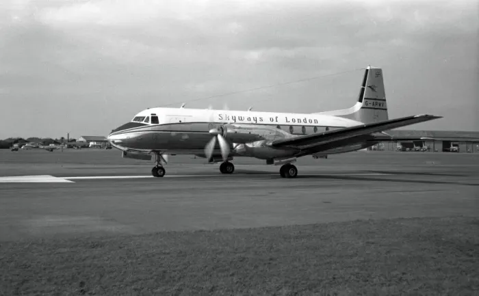 Framed Print : Avro 748 G-ARMV Skyways of London Farnborough 1961 Framed Print : Avro 748 G-ARMV Skyways of London Farnborough 1961