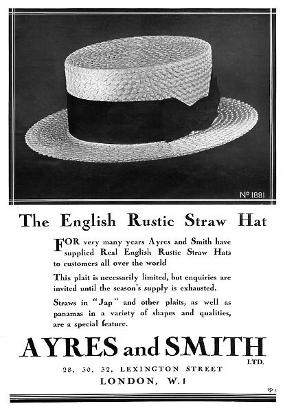 Ayres and Smith straw boater hat advertisement, 1931