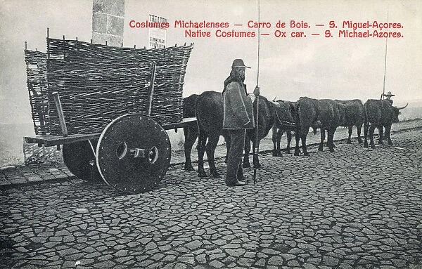 Azores, Portugal - Ox wagon with solid wheels - wicker sides
