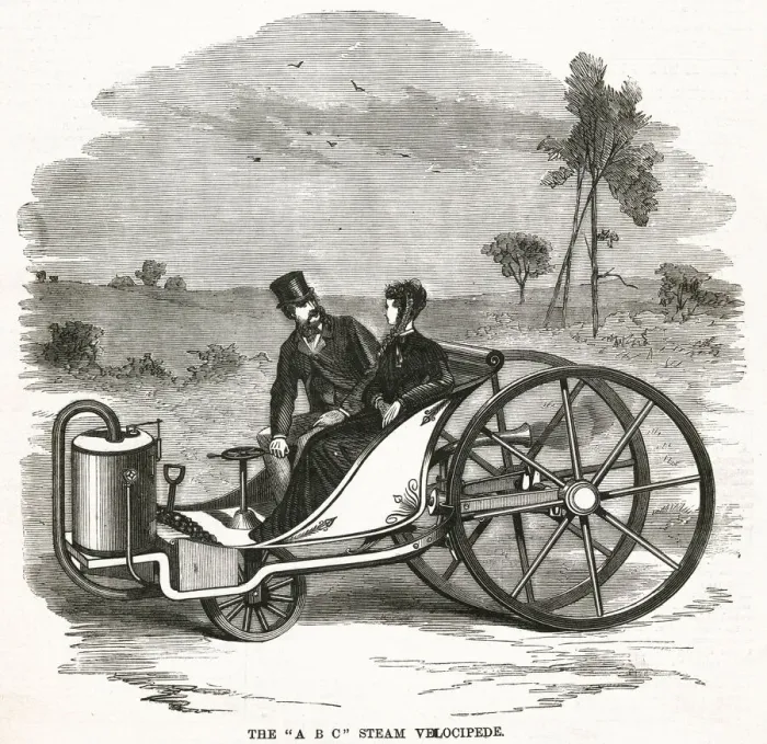 Framed Print : A B C propelled by steam velocipede 1869