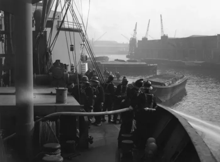 Framed Print : B Division training exercise, London Docks Framed Print : B Division training exercise, London Docks