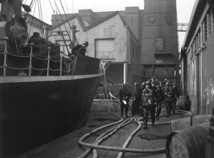 Framed Print : B Division training exercise, London Docks Framed Print : B Division training exercise, London Docks