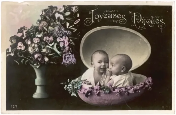 Framed Print : Two babies inside a large Easter egg Framed Print : Two babies inside a large Easter egg