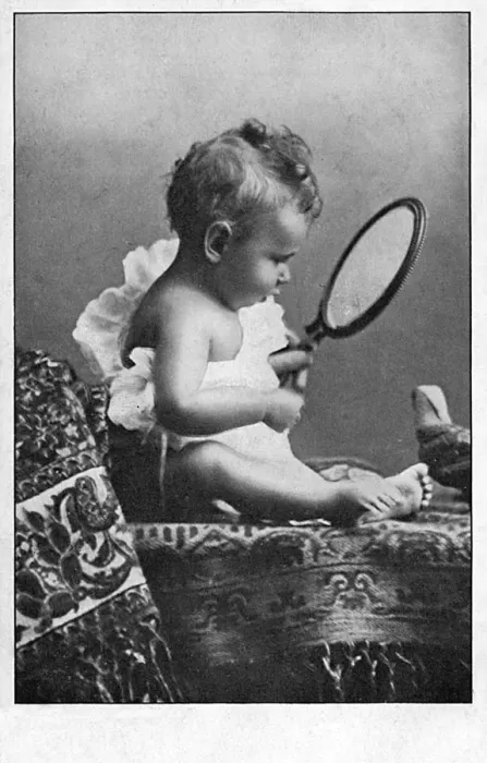 Framed Print : Baby boy amazed by his own reflection Framed Print : Baby boy amazed by his own reflection