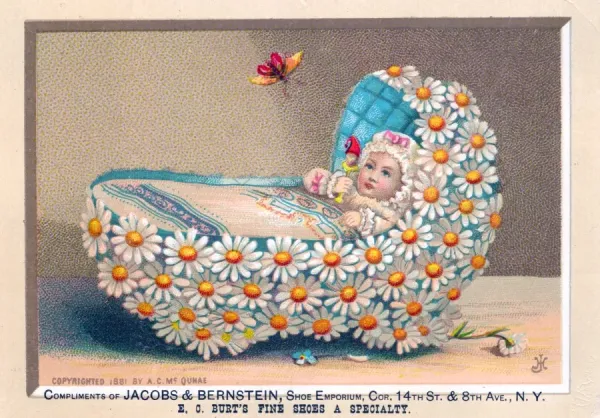 Vintage Print of Baby in Floral Cradle, Art Prints, Posters