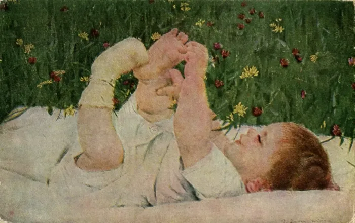 Framed Print : Baby Discovers Toes 1905 Framed Print : Baby Discovers Toes 1905