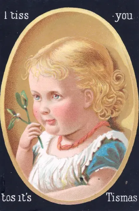 Framed Print : Baby girl with mistletoe on a Christmas card Framed Print : Baby girl with mistletoe on a Christmas card