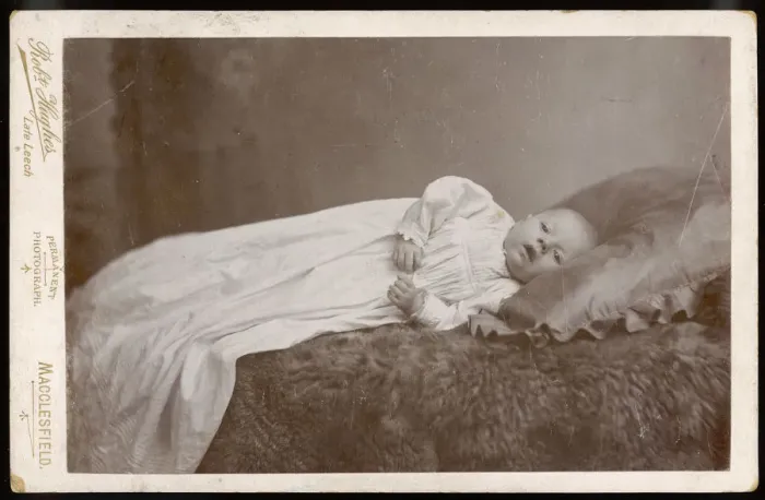 Framed Print : BABY LYING DOWN C1890 Framed Print : BABY LYING DOWN C1890