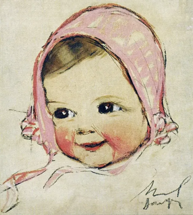 Framed Print : Baby in pink bonnet by Muriel Dawson Framed Print : Baby in pink bonnet by Muriel Dawson