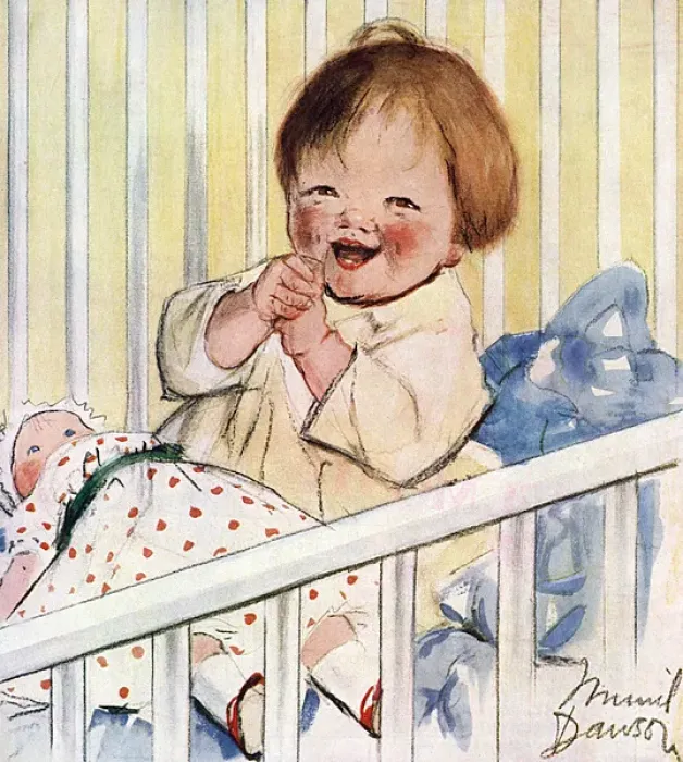 Framed Print : Baby in a play pen by Muriel Dawson Framed Print : Baby in a play pen by Muriel Dawson