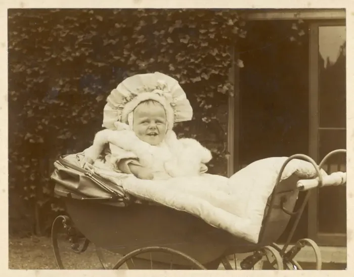 Framed Print : BABY IN PRAM SMILING Framed Print : BABY IN PRAM SMILING