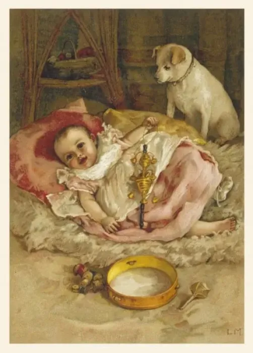 Framed Print : Baby with Rattle C1890 Framed Print : Baby with Rattle C1890