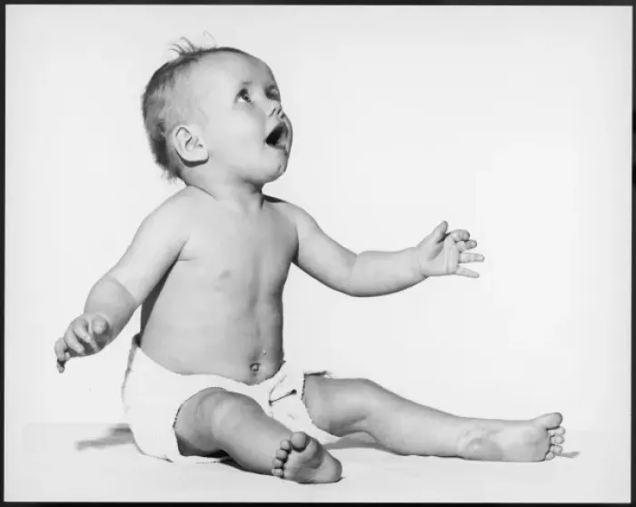 Framed Print : Baby in Towelling Nappy Framed Print : Baby in Towelling Nappy