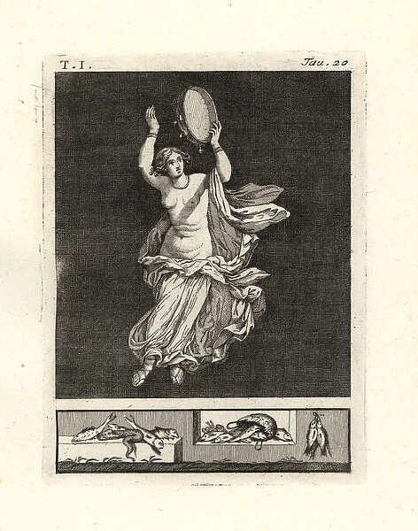 Bacchant dancer striking a tympanum or tambourine