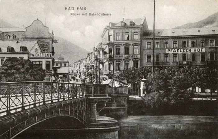 Framed Print : Bad Ems - Bridge and Bahnhofstrasse (Railway Station Street) Framed Print : Bad Ems - Bridge and Bahnhofstrasse (Railway Station Street)