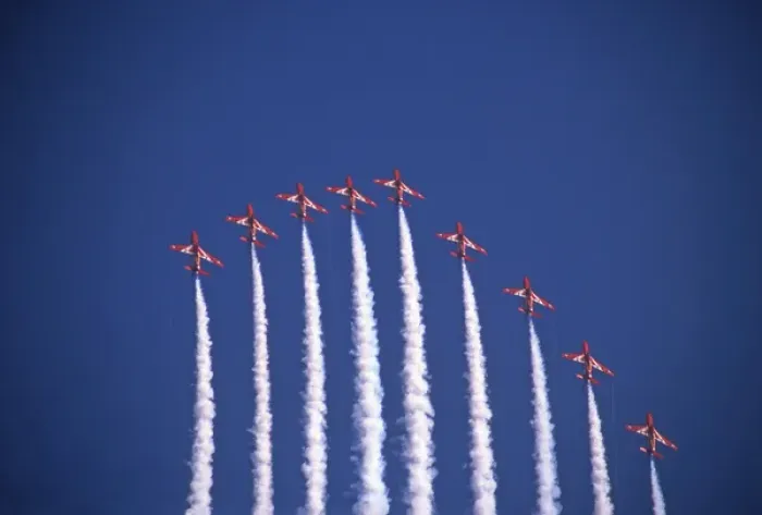 Framed Print : BAe Systems Hawks RAF Red Arrows Big Nine formation 2002 Framed Print : BAe Systems Hawks RAF Red Arrows Big Nine formation 2002