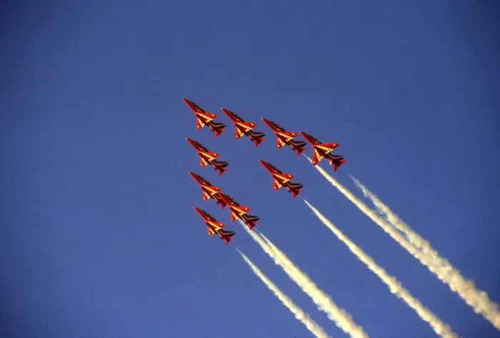 Framed Print : BAe Systems Hawks RAF Red Arrows climb Scampton 1989 Framed Print : BAe Systems Hawks RAF Red Arrows climb Scampton 1989
