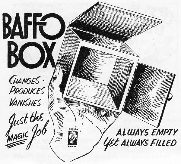 Baffo Box. Title block for a trick in a Magic dealers trick catalogue Date: 1952