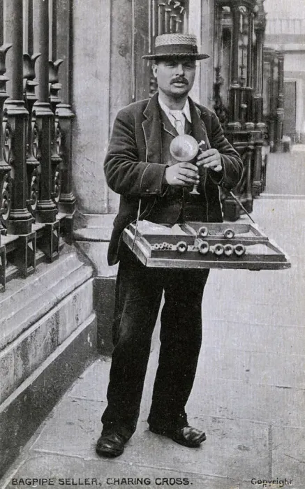 Framed Print : Bagpipe Seller, Charing Cross, London