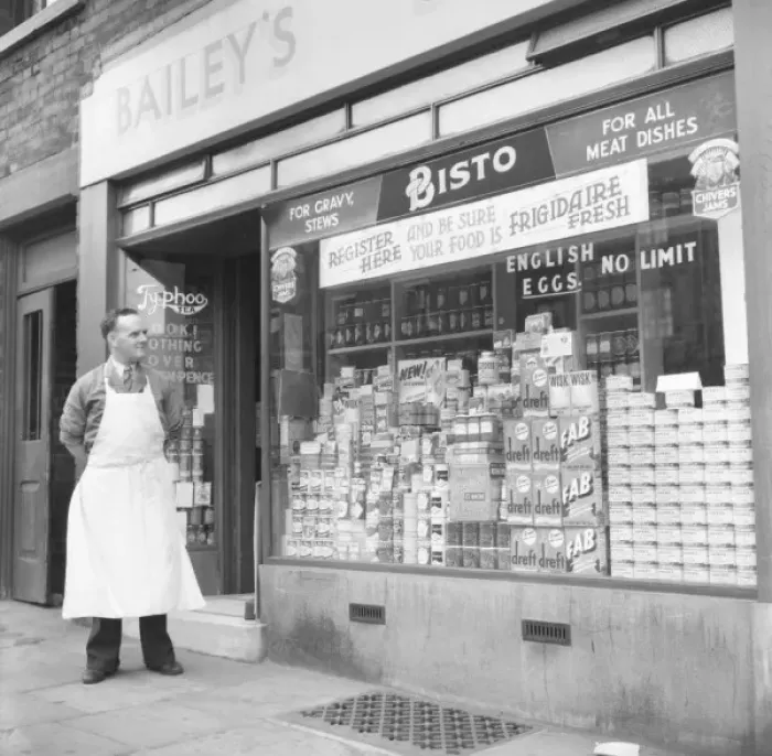 Framed Print : Baileys Grocery Store and shopkeeper Framed Print : Baileys Grocery Store and shopkeeper