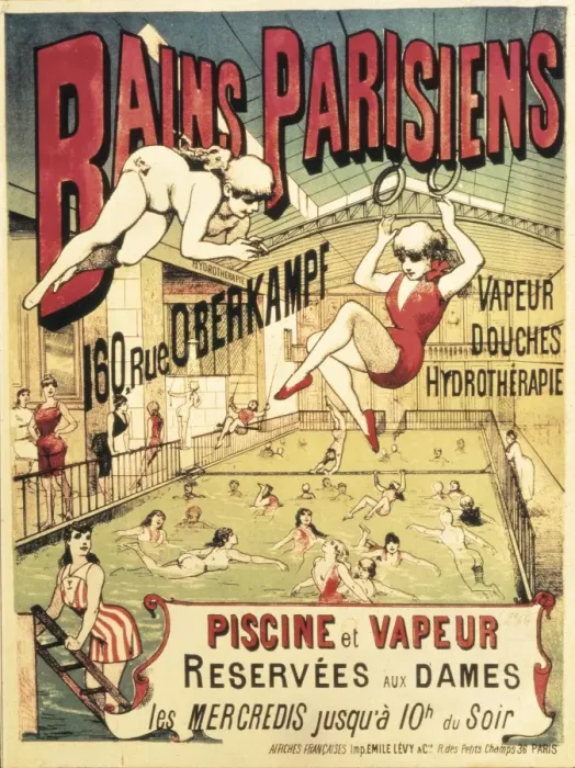 Framed Print : Bains Parisiens. Advertisment marking the time Framed Print : Bains Parisiens. Advertisment marking the time