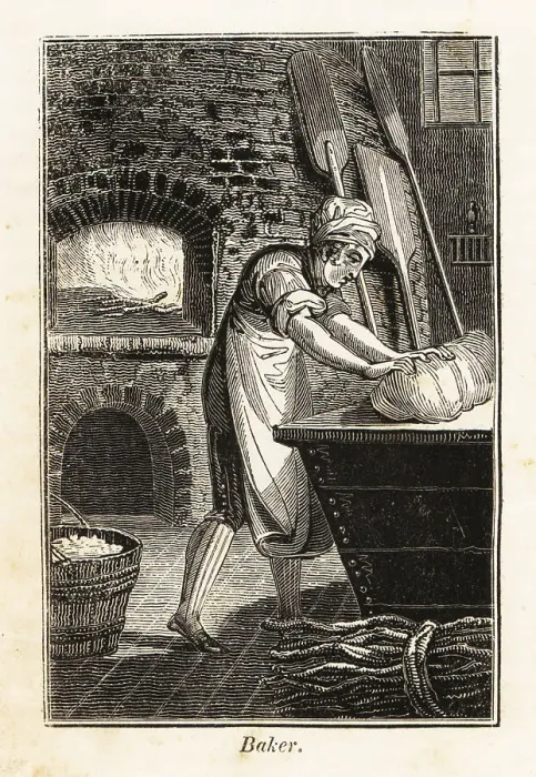 Framed Print : Baker in apron and hat kneading dough in a kitchen Framed Print : Baker in apron and hat kneading dough in a kitchen