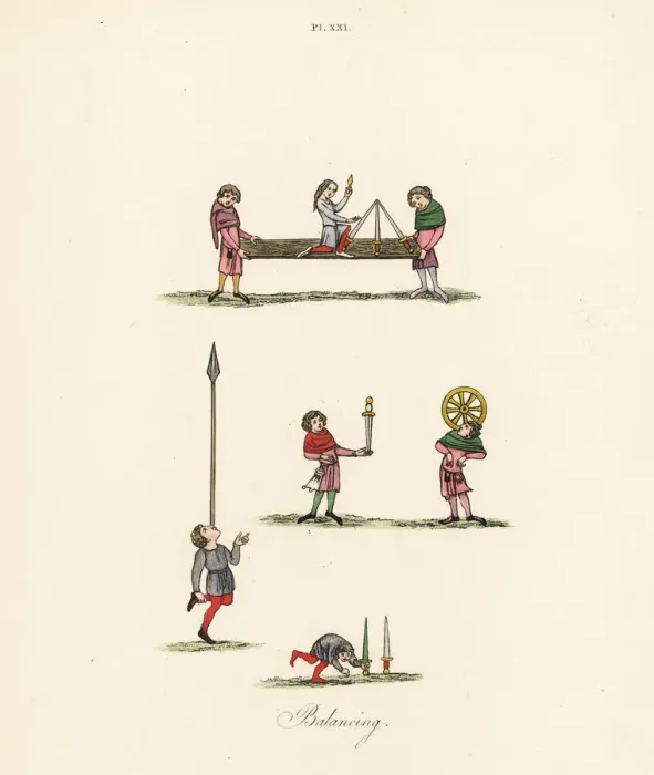 Framed Print : Balancing acts, 14th century Framed Print : Balancing acts, 14th century