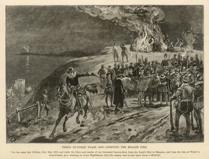 Framed Print : Bale Fire of Beacon Warning of Attack