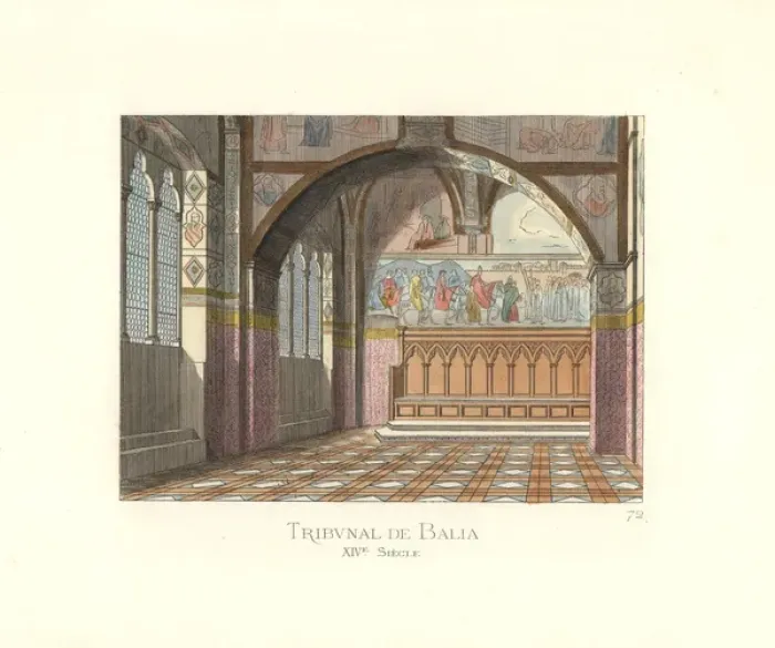 Framed Print : The Balia or government tribunal in Siena, 14th century Framed Print : The Balia or government tribunal in Siena, 14th century