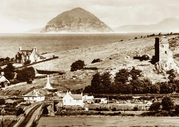 Framed Print : Ballantrae Bridgend and Ailsa Craig early 1900s Framed Print : Ballantrae Bridgend and Ailsa Craig early 1900s