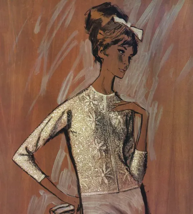 Framed Print : Ballantyne evening cardigan - sixties woman Framed Print : Ballantyne evening cardigan - sixties woman
