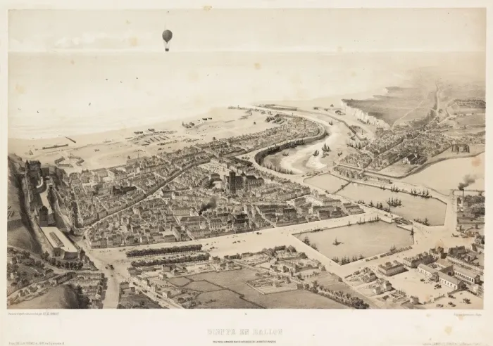 Framed Print : Balloon flight over Dieppe, France Framed Print : Balloon flight over Dieppe, France