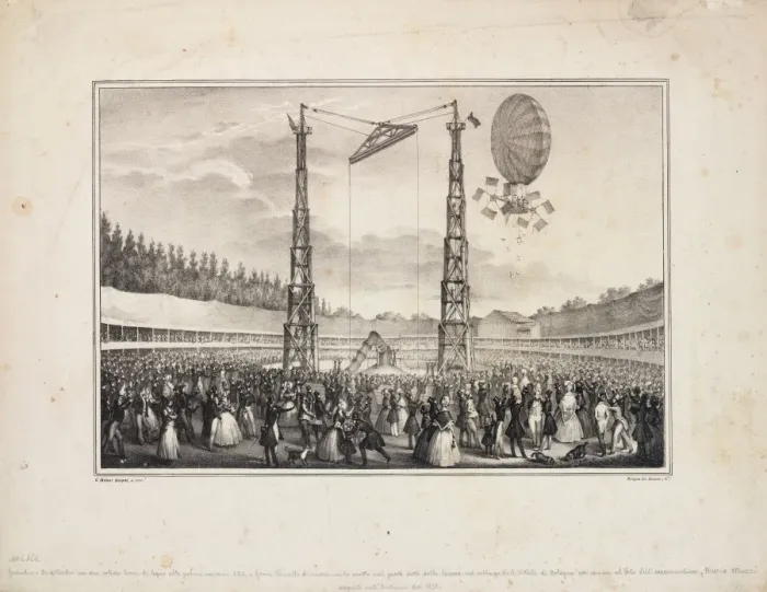 Framed Print : Balloon launch from a stadium, Italy Framed Print : Balloon launch from a stadium, Italy