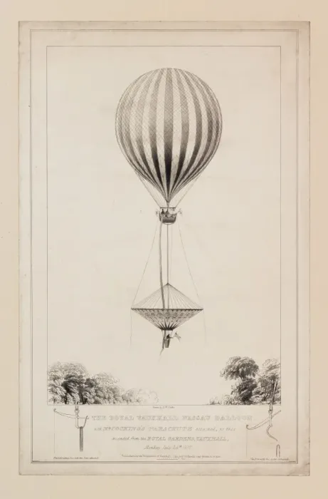Framed Print : Balloon with parachute, tragic accident of Mr Cocking Framed Print : Balloon with parachute, tragic accident of Mr Cocking