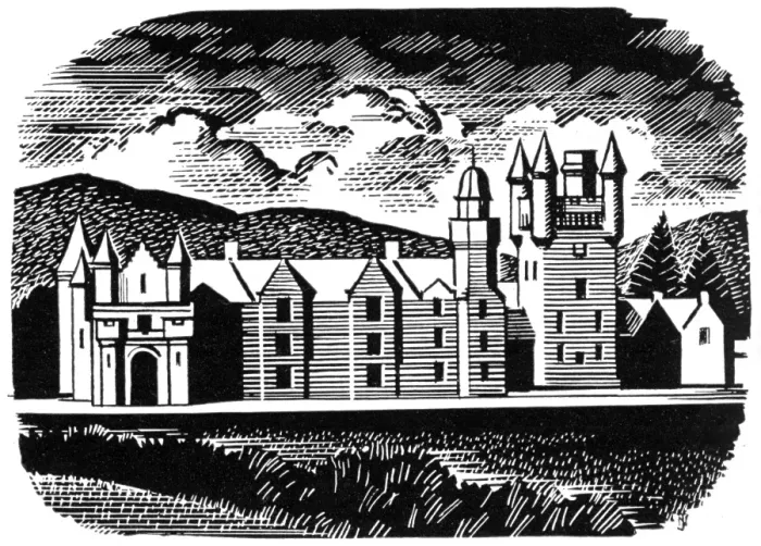 Framed Print : Balmoral. Etching of Balmoral Castle, one of a series of five illustrations Framed Print : Balmoral. Etching of Balmoral Castle, one of a series of five illustrations