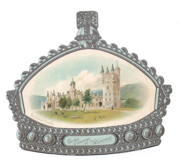 Framed Print : Balmoral Castle on a crown-shaped Christmas card Framed Print : Balmoral Castle on a crown-shaped Christmas card