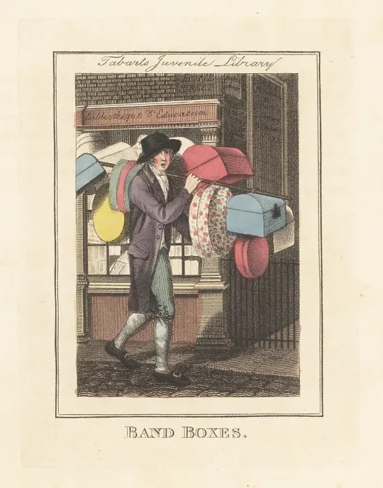 Framed Print : Band-box seller in front of Juvenile Library, London, 1805 Framed Print : Band-box seller in front of Juvenile Library, London, 1805