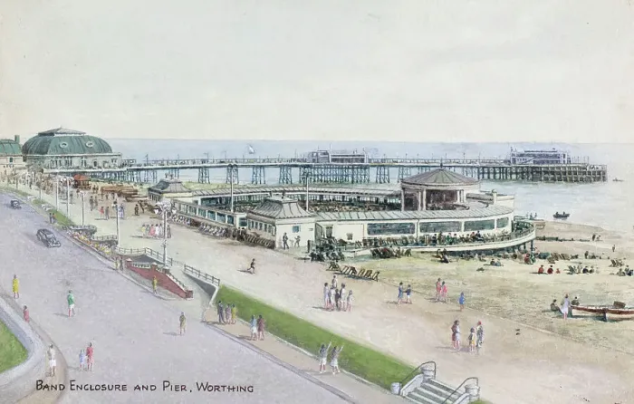 Framed Print : Band Enclosure and Pier, Worthing, West Sussex Framed Print : Band Enclosure and Pier, Worthing, West Sussex