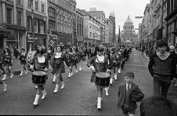 Band and Orangemen on parade, Belfast, Northern Ireland