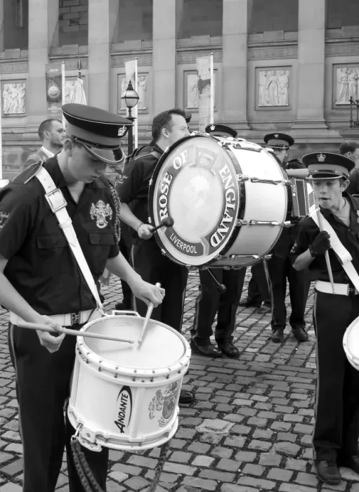 Framed Print : Band on parade in Liverpool, England Framed Print : Band on parade in Liverpool, England
