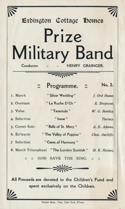 Framed Print : Band programme - Aston Union Cottage Homes Framed Print : Band programme - Aston Union Cottage Homes