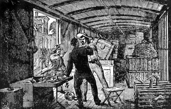 Framed Print : Bandits attack an express train in America Framed Print : Bandits attack an express train in America