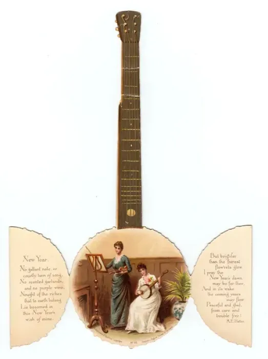 Framed Print : Banjo on a Victorian New Year scrap Framed Print : Banjo on a Victorian New Year scrap