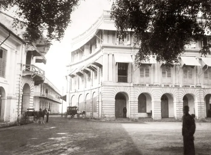 Framed Print : Bank buildings, Singapore city, c. 1880 s Framed Print : Bank buildings, Singapore city, c. 1880 s