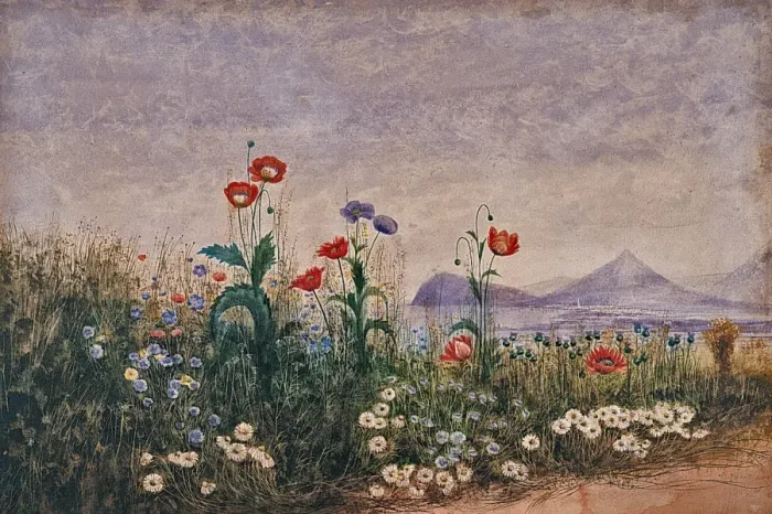 Framed Print : A Bank of Flowers, with a View of Bray and the Valley of Framed Print : A Bank of Flowers, with a View of Bray and the Valley of