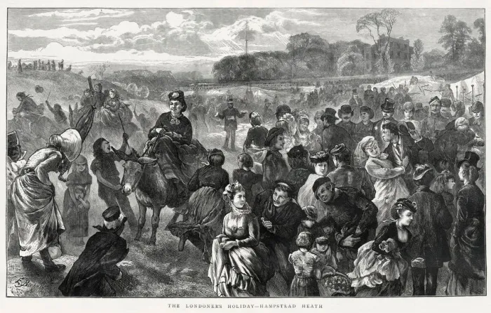 Framed Print : Bank Holiday leisure on Hampstead Heath, north west London - a lady rides a donkey Framed Print : Bank Holiday leisure on Hampstead Heath, north west London - a lady rides a donkey